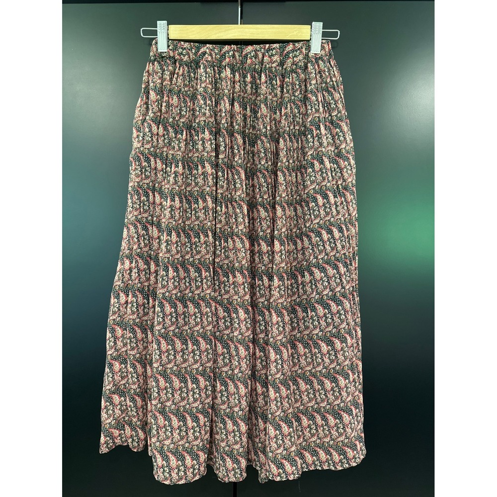Banana Republic Paisley Pleated Midi Skirt Multi-Color XS 652703-00 HOL 20